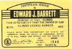 1948 Insurance Certificate Car Owner