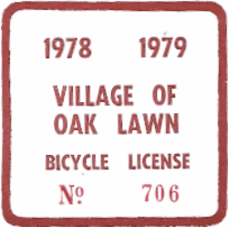 1978/79 Oak Lawn Bicycle License