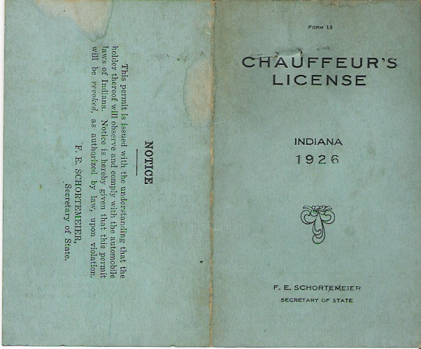 1926 Matching License back