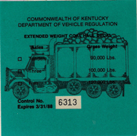 1987/88 Kentucky Extended Weight Coal Haul Decal