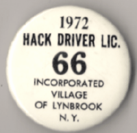 Lynbrook 1972 Hack Driver License