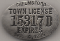 1935/36 Chelmsford Town License Massachusetts