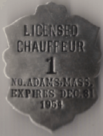 1954 North Adams Licensed Chauffeur Massachusetts