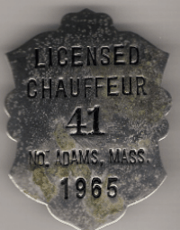 1965 North Adams Licensed Chauffeur Massachusetts