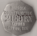 1930/31 Norfolk County License Massachusetts
