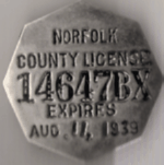 1938/39 Norfolk County License Massachusetts