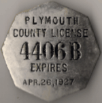 1926/27 Plymouth County License Massachusetts