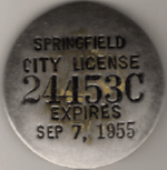 1954/55 Springfield City License Massachusetts