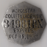 1961/52 Worcester County License Massachusetts