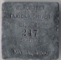 1959/60 Worcester Taxicab Driver License Massachusetts
