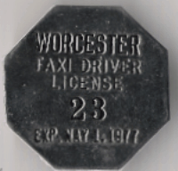 1976/77 Worcester Taxi Driver License Massachusetts