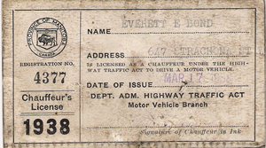 1938 Manitoba Matching Chauffeur's License