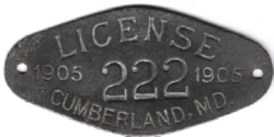 1905 Cumberland Maryland License