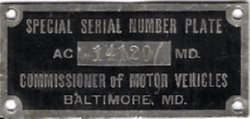 Maryland Special Serial Number Plate