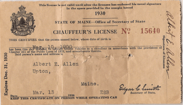 1930 Chauffeur License Maine #15640