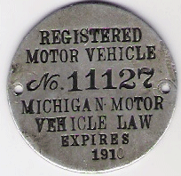 1909/1910 Michigan Registered Motor Vehicle