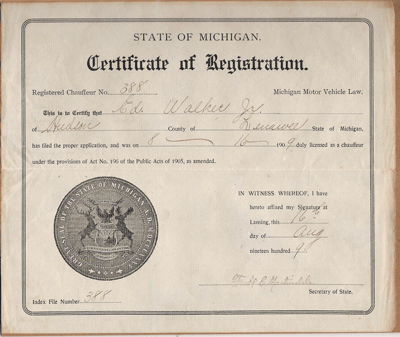 1906 Michigan Registration Arthur Abraham Flint