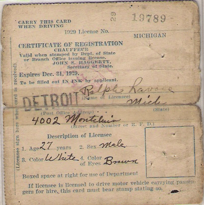 1929 Michigan Certificate of Registration