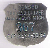 1953/54 Ann Arbor Licensed Taxicab Driver