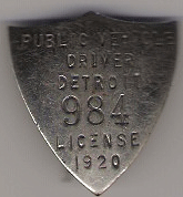 1920 Detroit Public Vehicle Driver License Michigan