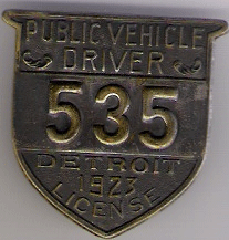 1923 Detroit Public Vehicle Driver License Michigan