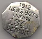 1912 Detroit News Boys License Michigan