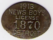 1913 Detroit News Boys License Michigan