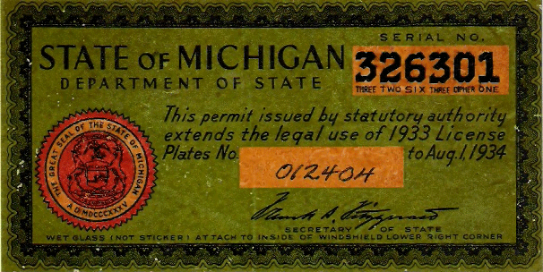 1932/33 Michigan Windshield Sticker