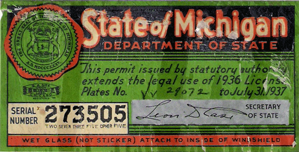 1936/37 Michigan Windshield Sticker