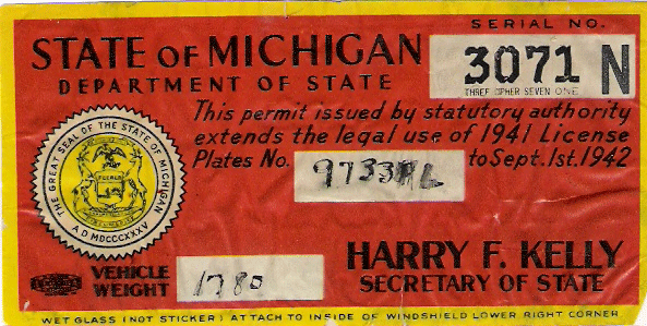 1941/42 Michigan Windshield Sticker