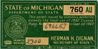 1942/43 Michigan Windshield Sticker