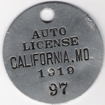 1919 California Missouri Auto License