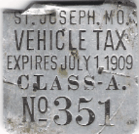1908/09 St. Joseph Missouri Class A Vehicle Tax