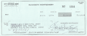 Elizabeth Montgomery 1974 Check to Beverly Hills Municipal Court for License Plate Renewal