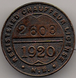 1920 New Brunswick Registered Chauffeur License