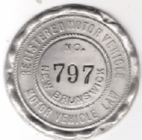 New Brunswick Registered Motor Vehicle Disc 797