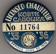 1935/36 North Carolina Licensed Chauffeur