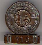 1930/31 North Carolina Licensed Motor Vehicle Driver