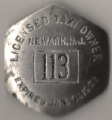Newark New Jersey 1928/28 Licensed Taxi Driver
