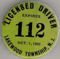 Lakewood New Jersey 1951/52 Licensed Driver