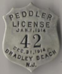Bradley Beach New Jersey 1914 Peddler License
