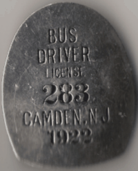 Camden New Jersey 1922 Bus Driver License