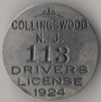Collingswood New Jersey 1924 Drivers License