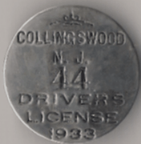 Collingswood New Jersey 1933 Drivers License