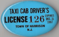 Harrison New Jersey 1987 Taxi Cab Driver's License