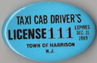 Harrison New Jersey 1989 Taxi Cab Driver's License