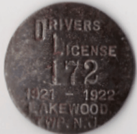 Lakewood New Jersey 1921/22 Drivers License