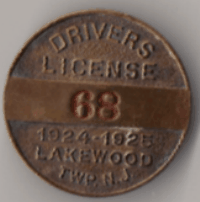 Lakewood New Jersey 1924/25 Drivers License