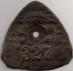 New York Licensed Public Hack Medallion 1929/30