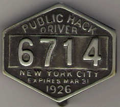 1925/26 New York Public Hack Driver
